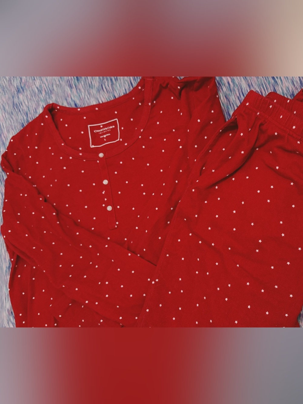 Charter Club Red Star-Print Henley Pajama Top